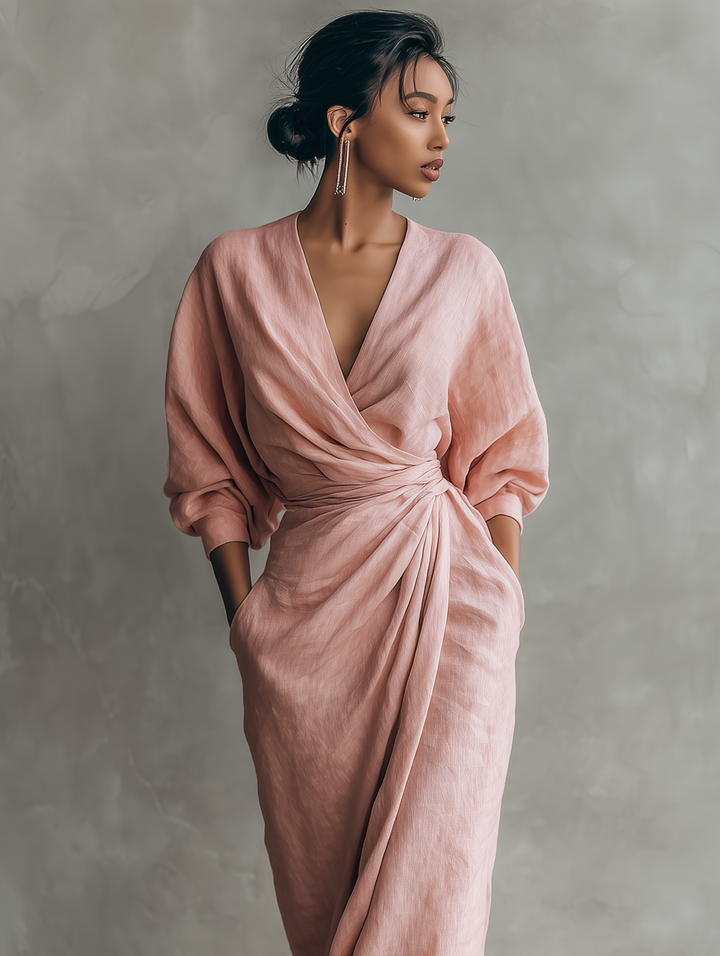 Alice | Pink V-neck Linen Blend