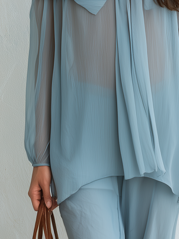 Petra | Soft Blue Off-Shoulder Draped Belted Shirt