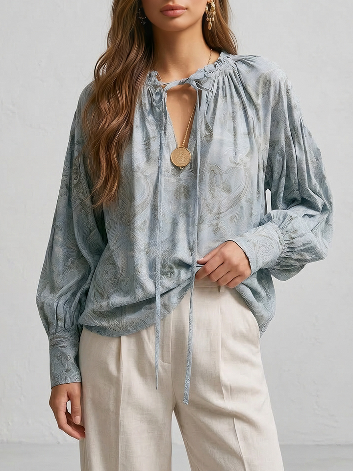 Remi | Boho Lace-Up V-Neck Balloon Sleeve Flowy