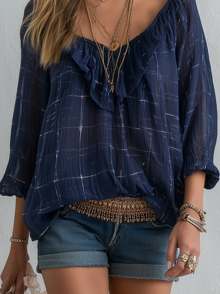 Zola | Bohemian Style Midnight Blue Plaid Shirt