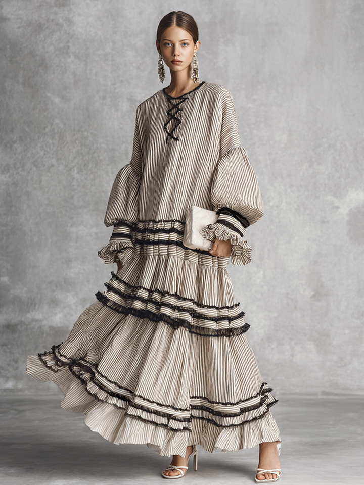 Aria | Boho Striped Ruffle Tiered
