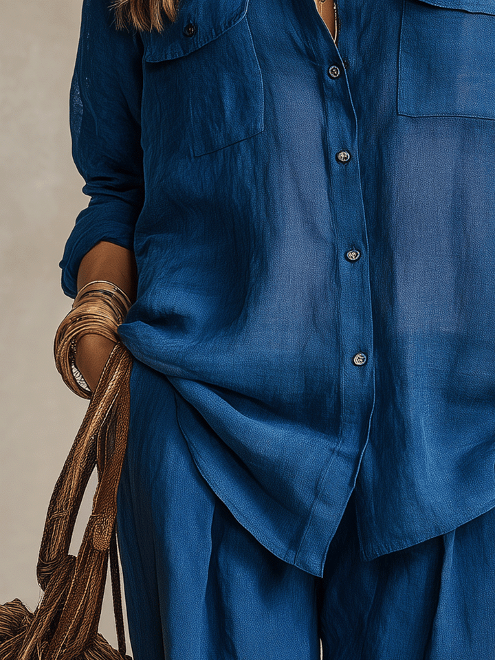 Violet | Bohemian Indigo Quiet Ease Button-Down Linen