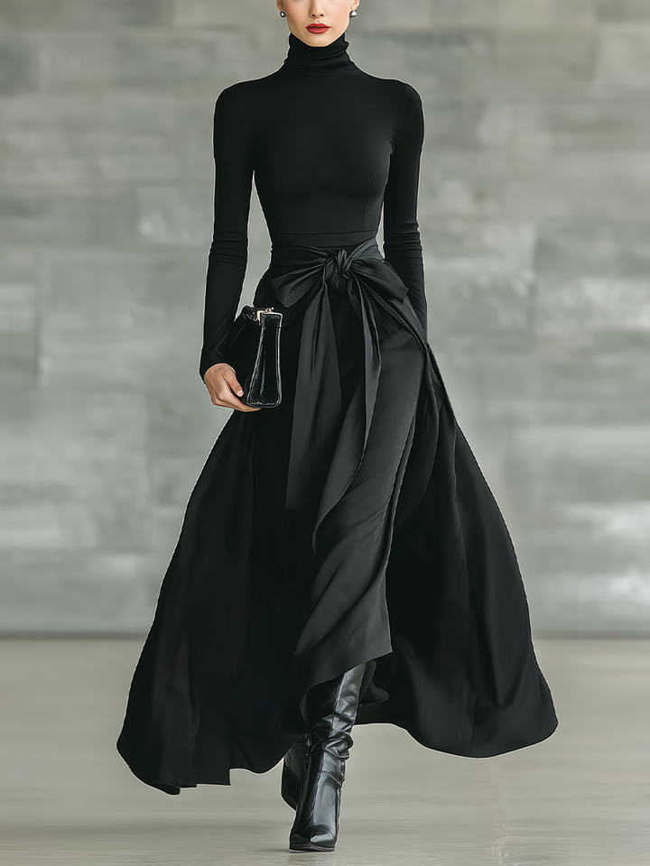 Emma | Black High-Neck High-Stretch Knitted