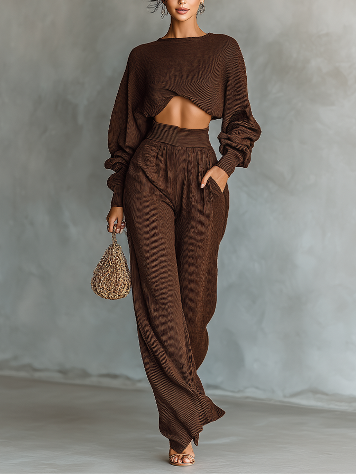 Una | Coffee-colored Short Top Wide-leg