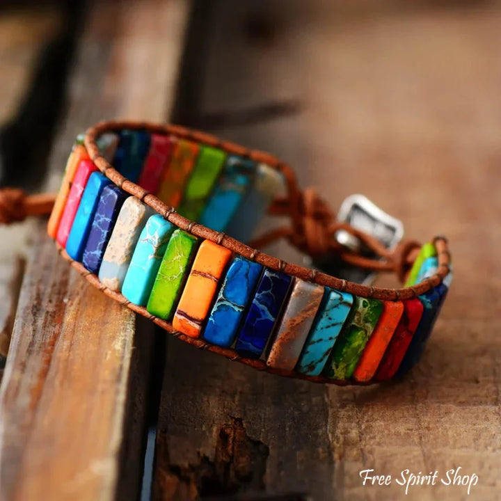 Mara | Handmade Rainbow Jasper Leather Wrap