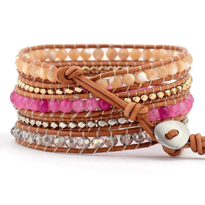 Monica | Sunstone & Pink Bead Wrap