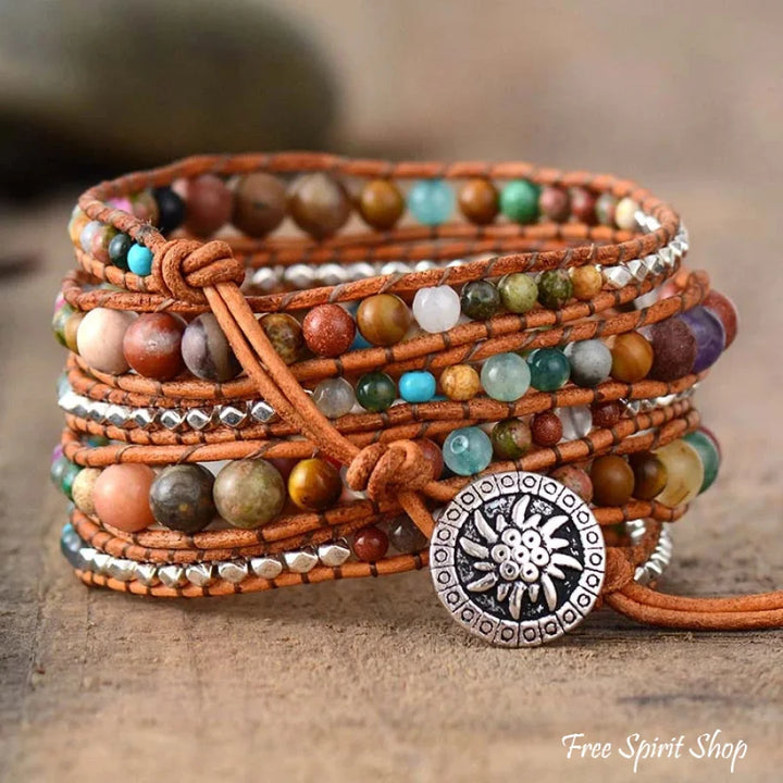 Kim | Handmade Natural Gemstone Mix Leather