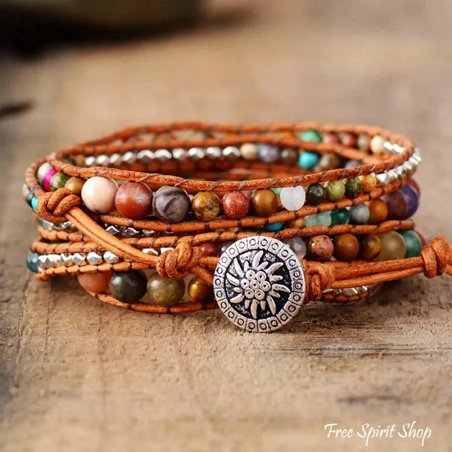 Kim | Handmade Natural Gemstone Mix Leather