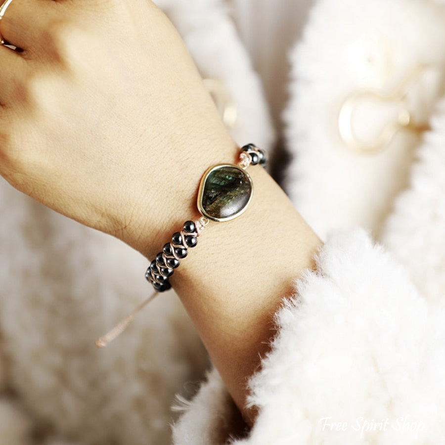 Bel | Hematite & Labradorite Braided Bead