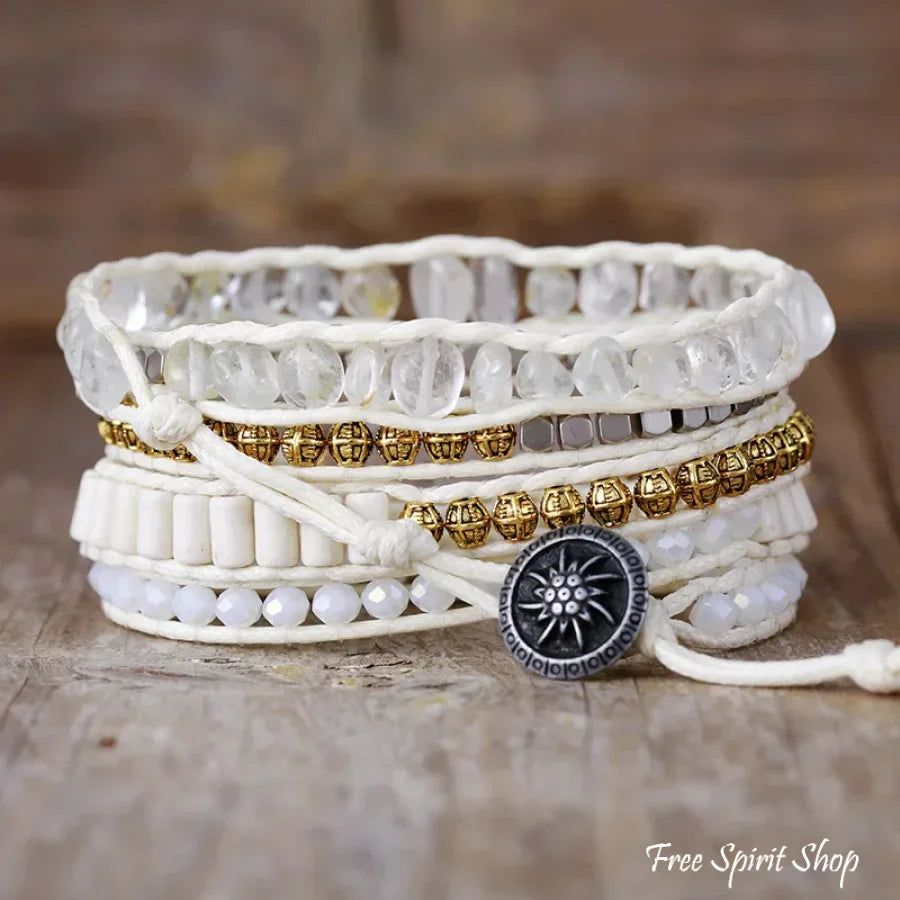 Ariel | Clear Quartz White Beaded Wrap