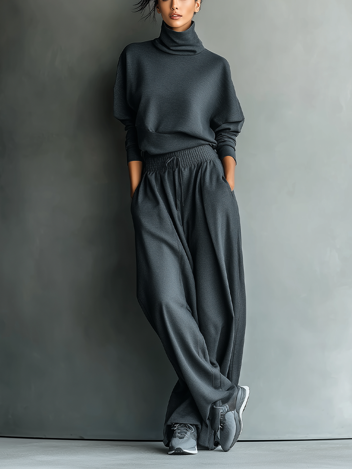 Camille | Charcoal Knit Fabric Turtleneck