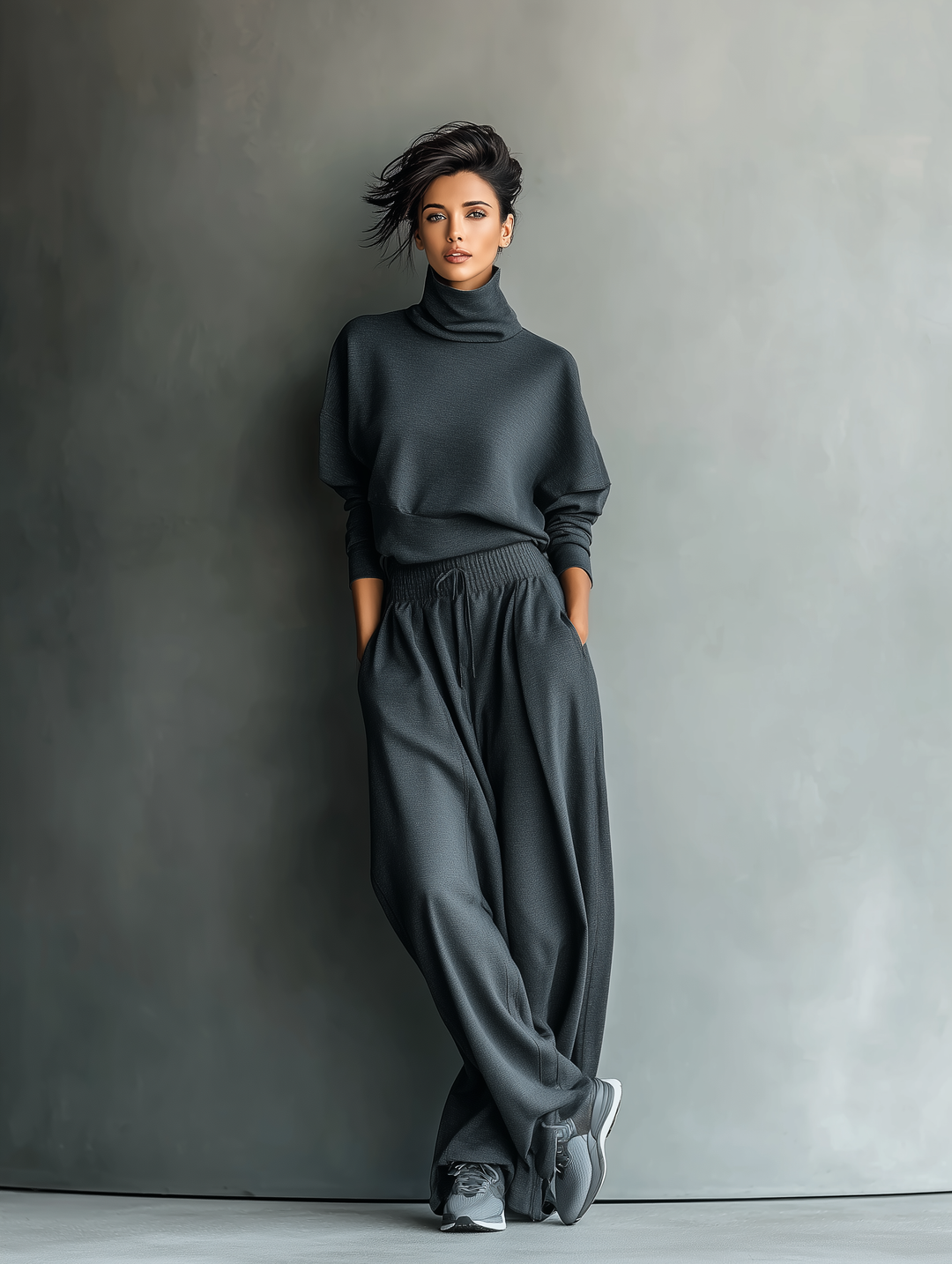 Camille | Charcoal Knit Fabric Turtleneck