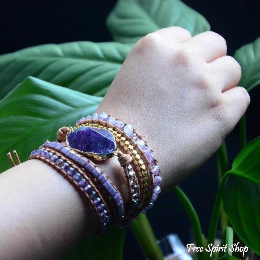 Cass | Handmade Natural Amethyst Gemstone Leather