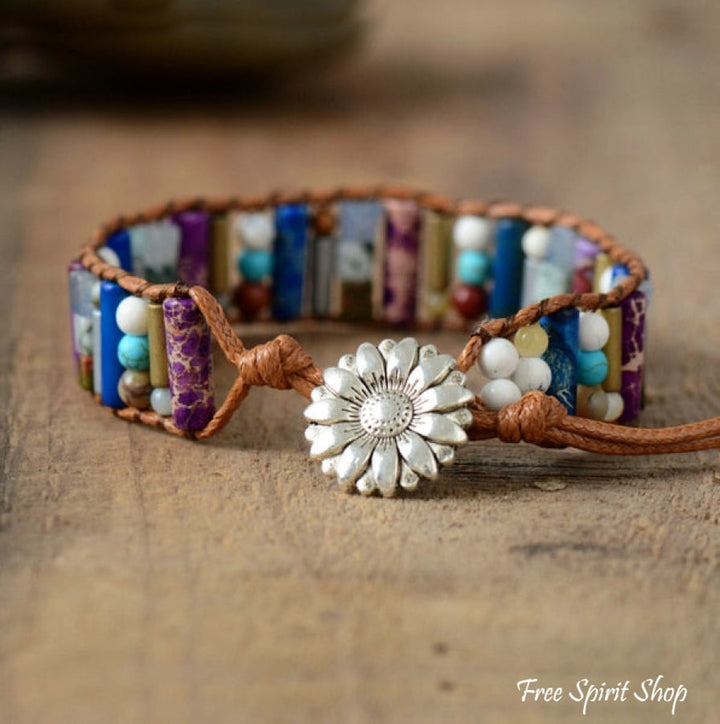 Sadie | Handmade Natural Gemstone Sunflower Leather