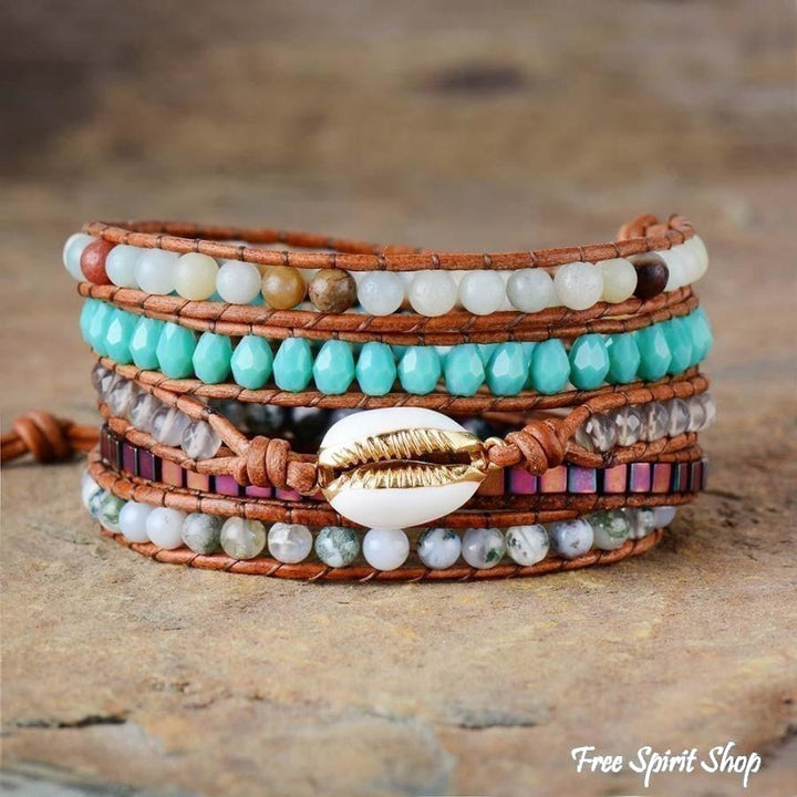 Lola | Shell Wrap Bracelet With Amazonite