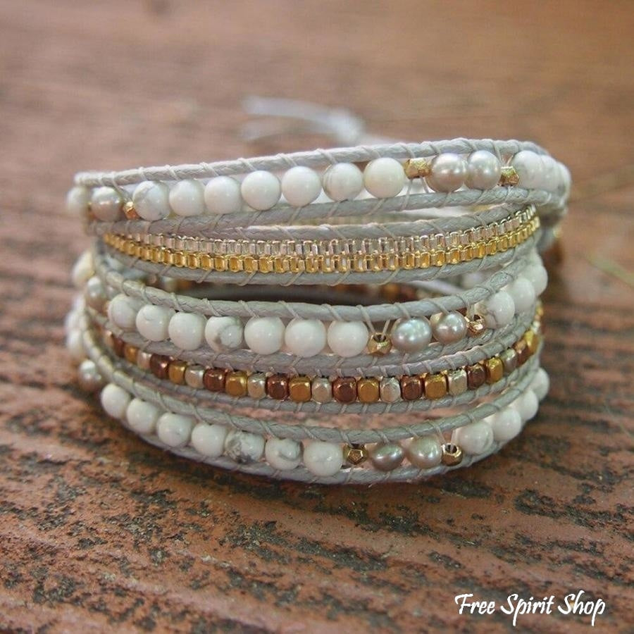 Laura | White Howlite & Grey Pearl